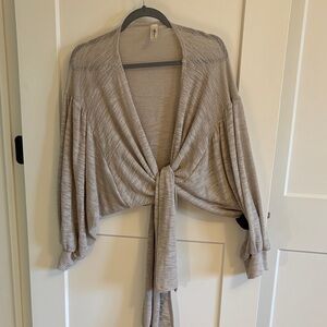 mahina Light Taupe Tie-Front Knit Shrug